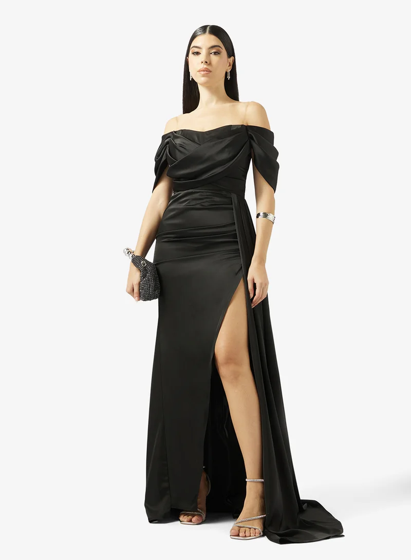 Akadia Fashion  RAPED SIDE TAIL SATIN DRESS for Women | Best Price UAE